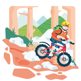 Ilustración editorial de la bicicleta de montaña Migros