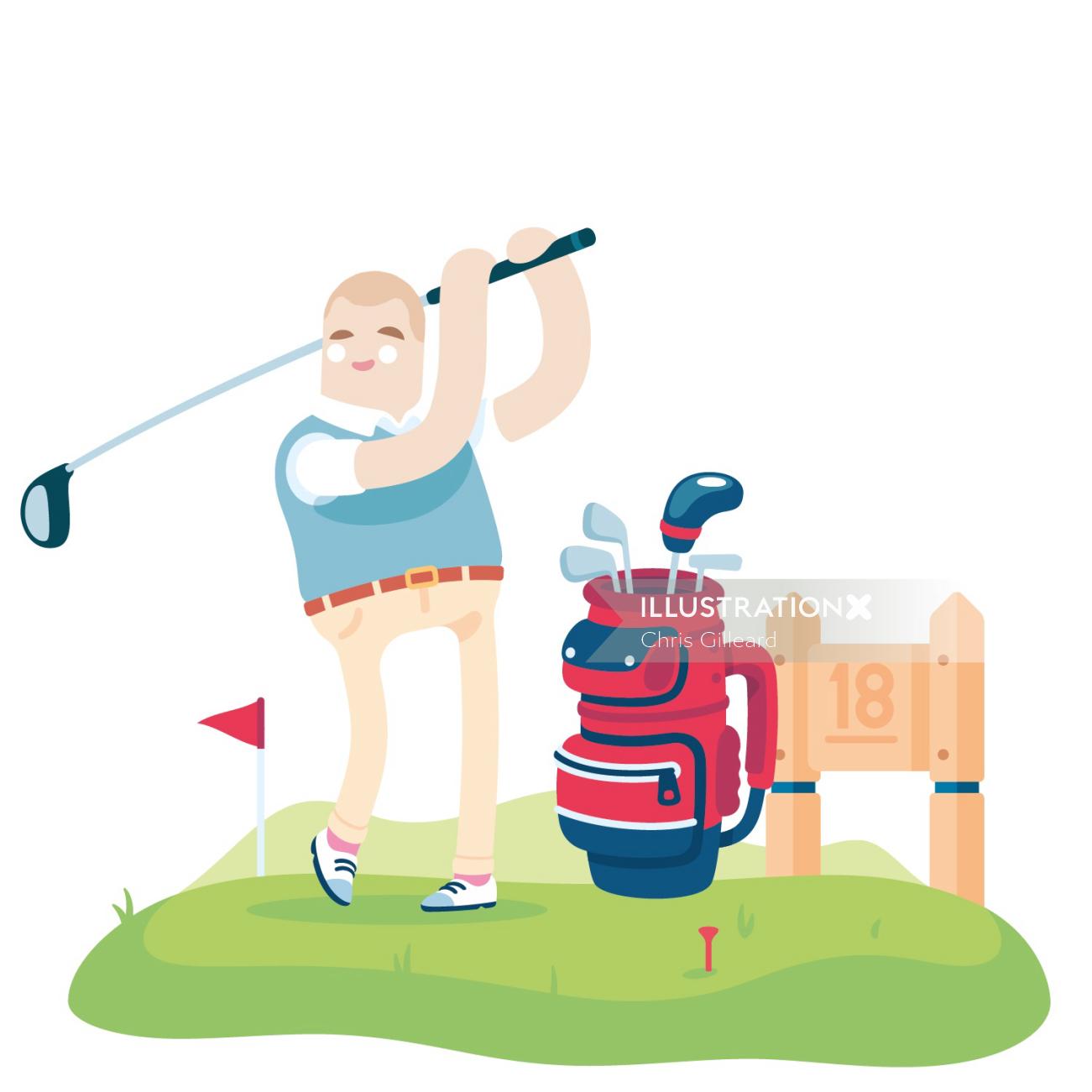 Homem jogando golfe ilustração de esportes