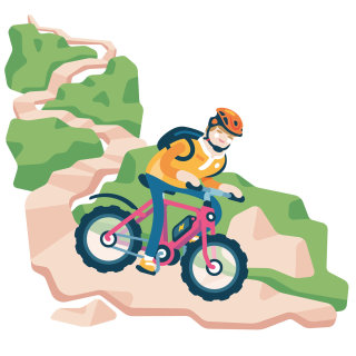 Hombre de dibujos animados en bicicleta de montaña