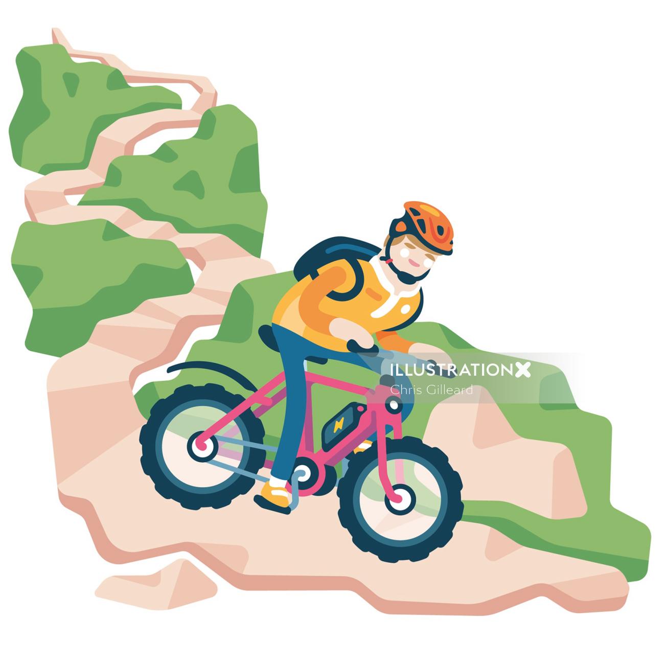 Homem de desenho animado mountain bike