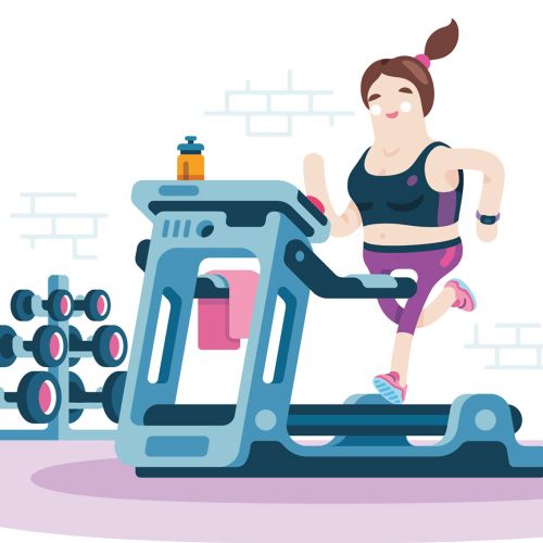 Character design of a woman running on treadmill