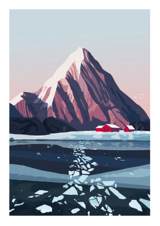 peinture d&#39;un lac près d&#39;une montagne