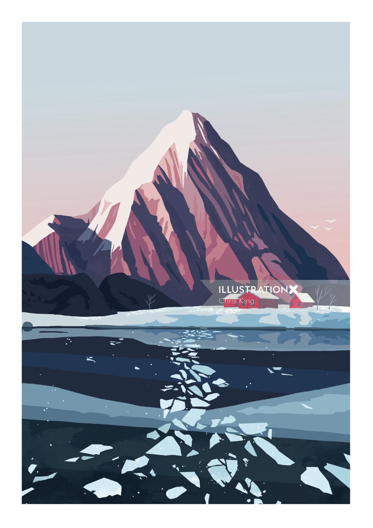 peinture de lac près d&#39;une montagne