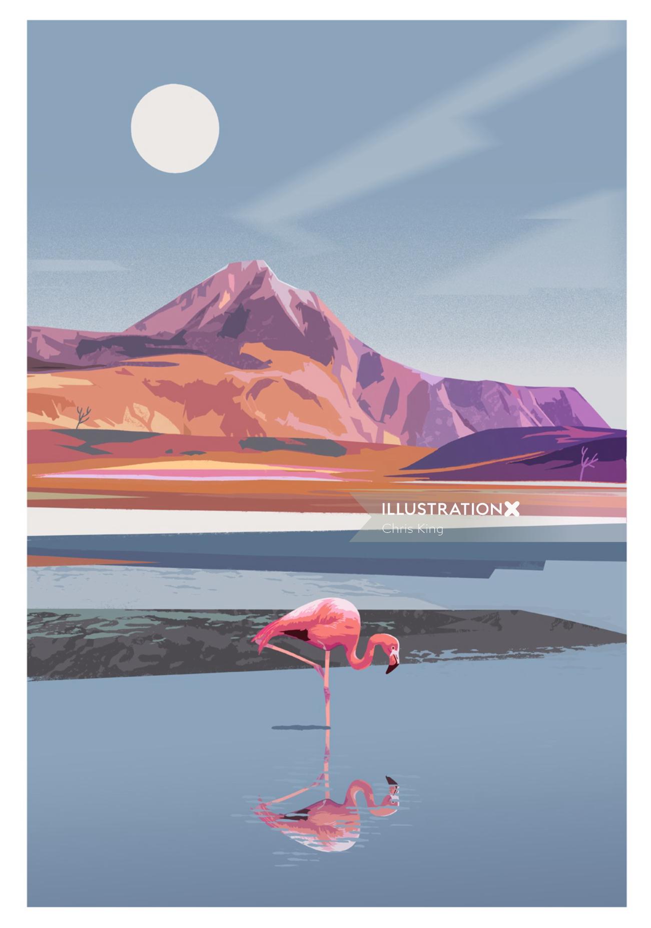 flamingo in Atacama Desert artwork