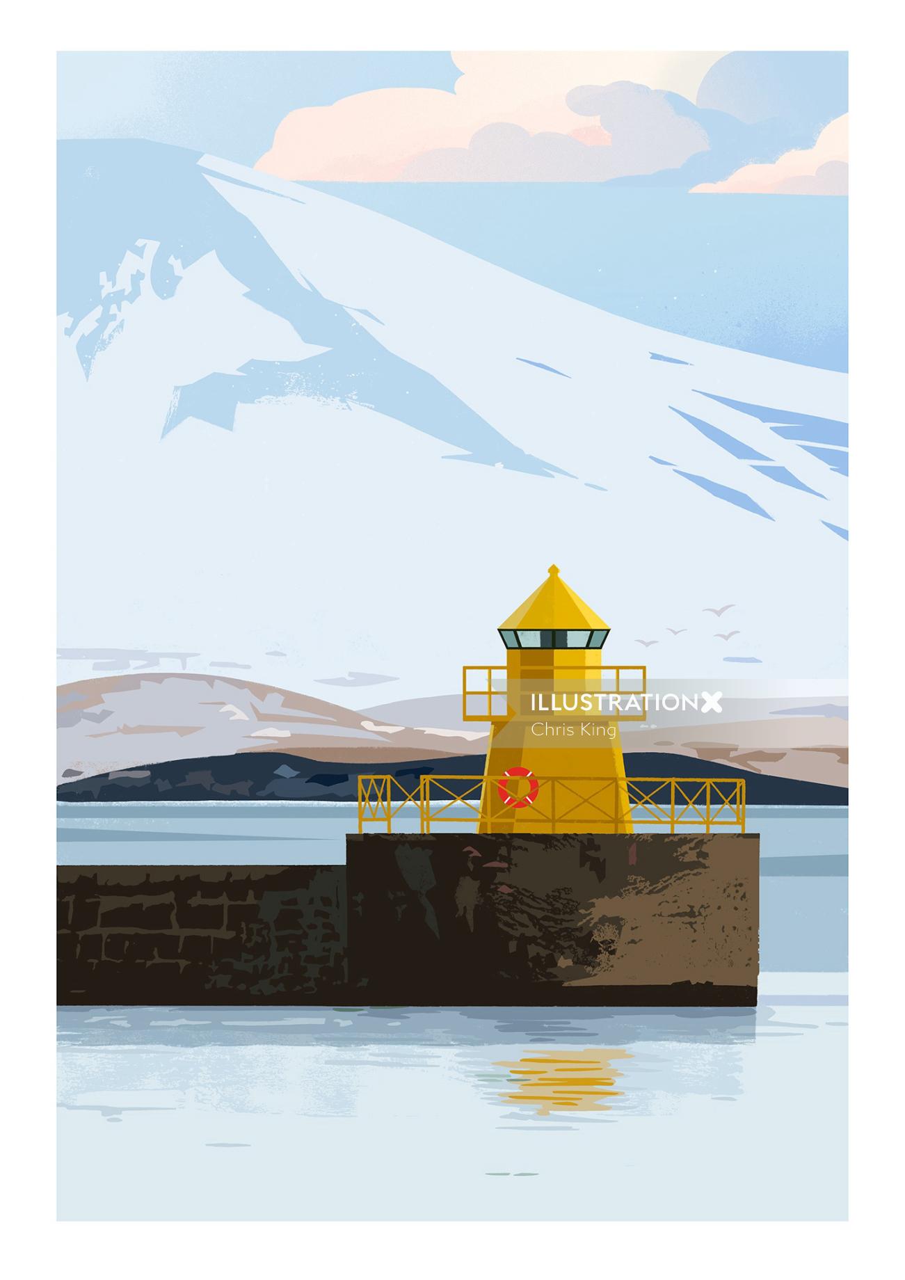 Peinture réaliste d&#39;un port de Ruykjavik