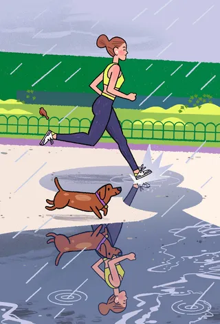 Runner jogging through the rain on a cloudy day