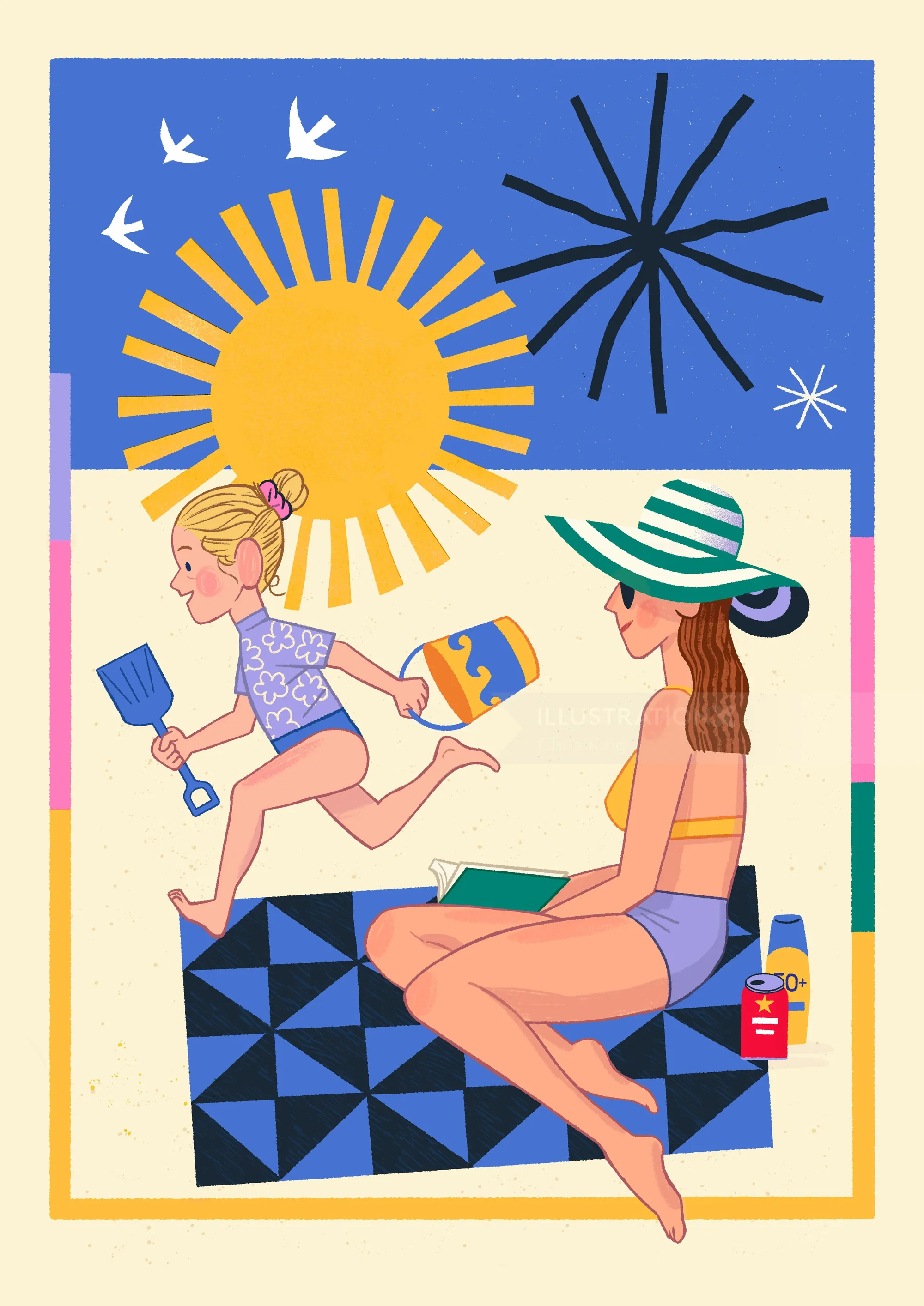 Beach scene on a warm summer day