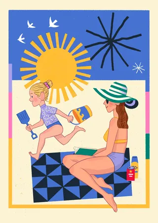 Beach scene on a warm summer day