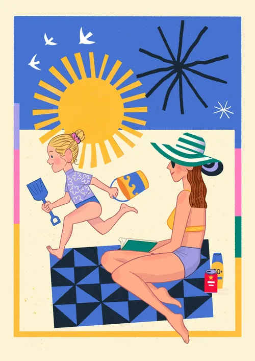 Beach scene on a warm summer day