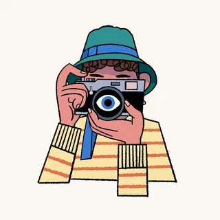 Cartoon-style photographer animation capturing moments