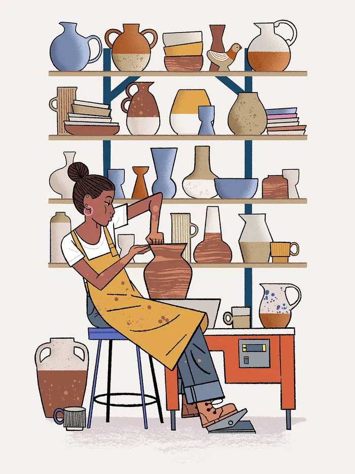 Artistic character concept of a woman crafting pottery