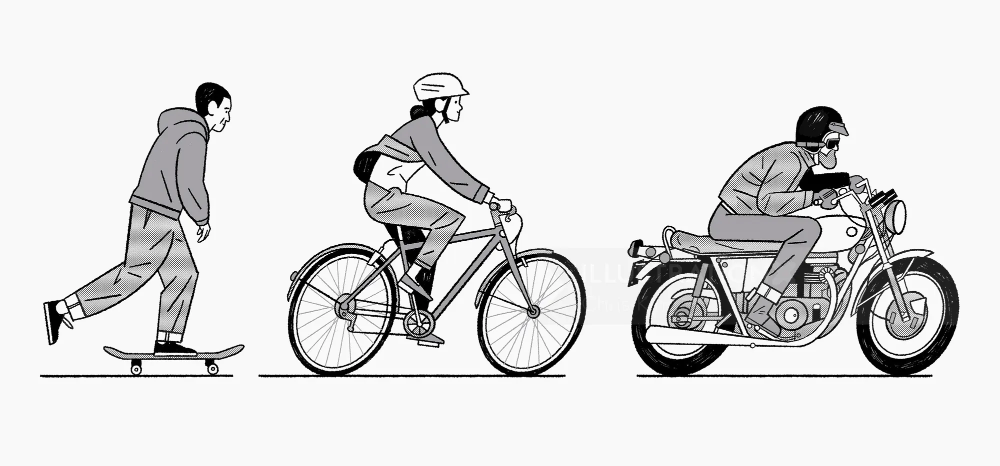Monochrome sketch of bicycle and motorcycle