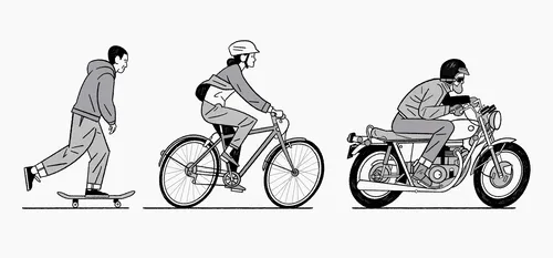 Monochrome sketch of bicycle and motorcycle