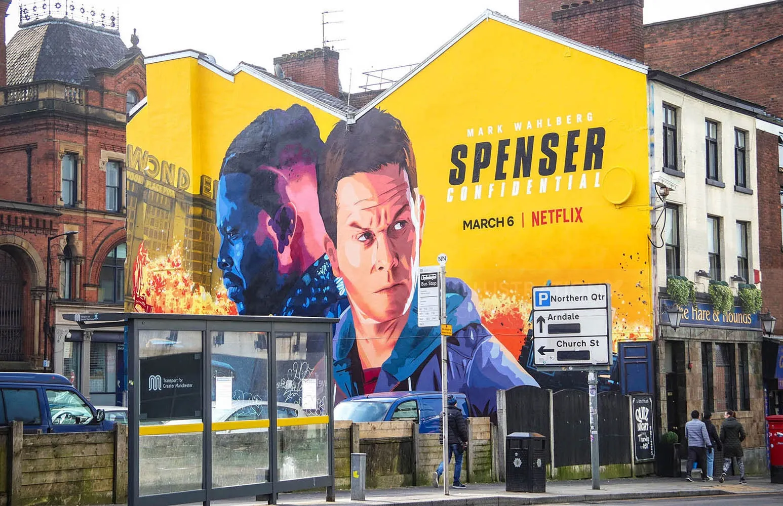 A mural promoting the Netflix film Spenser Confidential