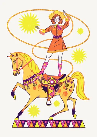 Colorful design of a circus performer mid-act