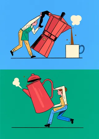 Editorial illustration featuring a coffeemaker