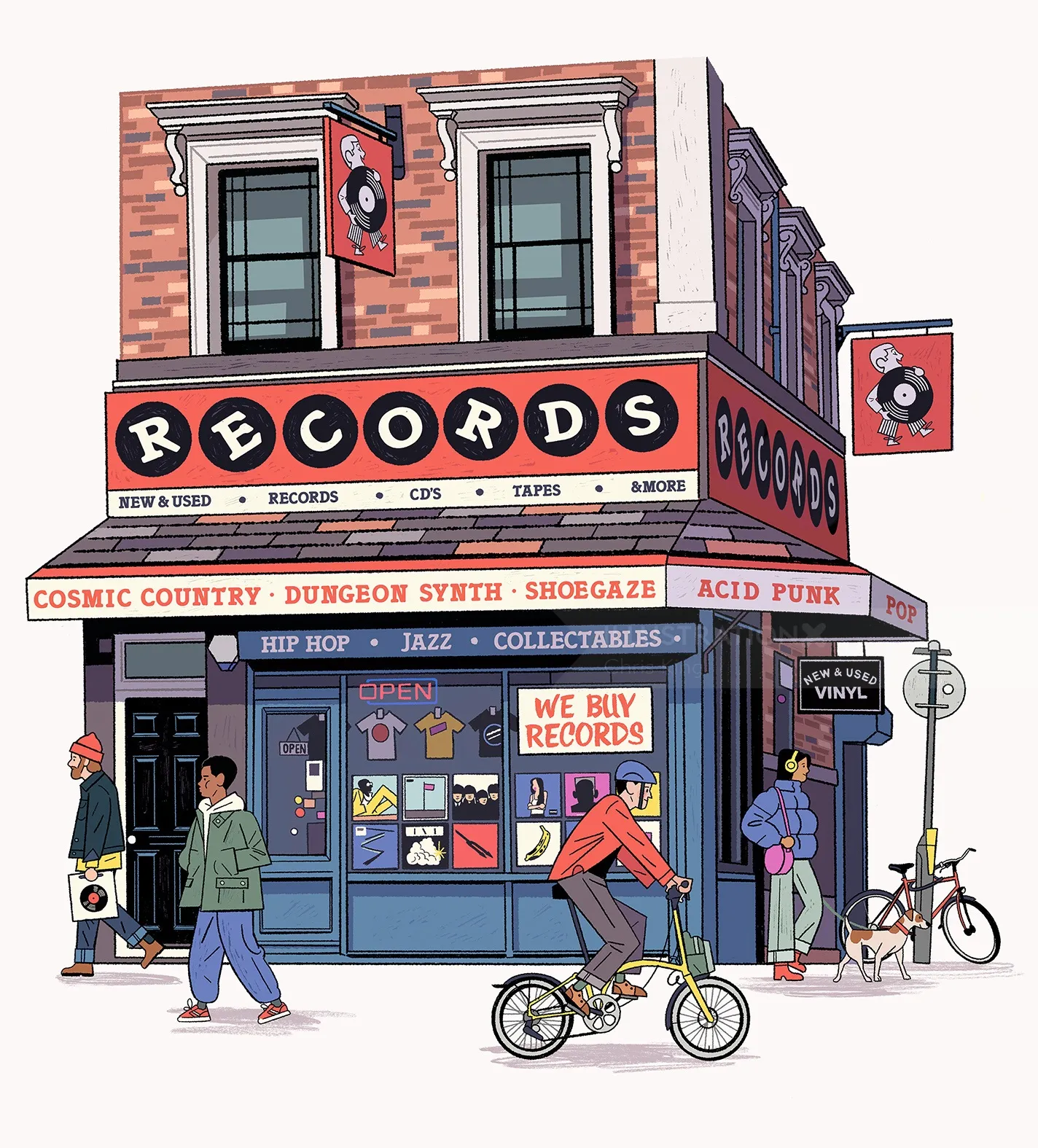 Cozy retro record store filled with classic vinyls