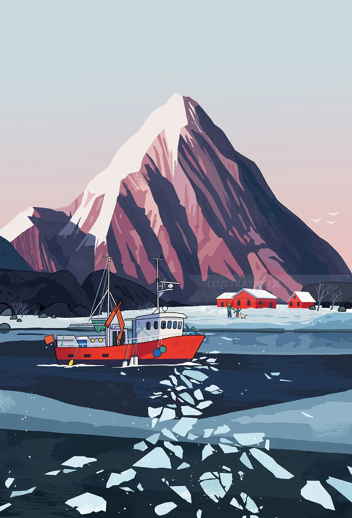 Tranquil mountain lake surrounded by peaks