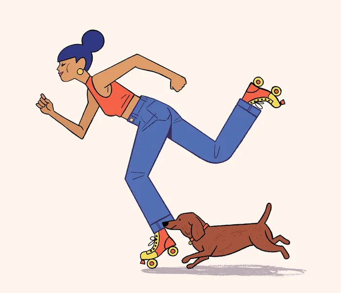 Fun illustration of a skater and dog in motion