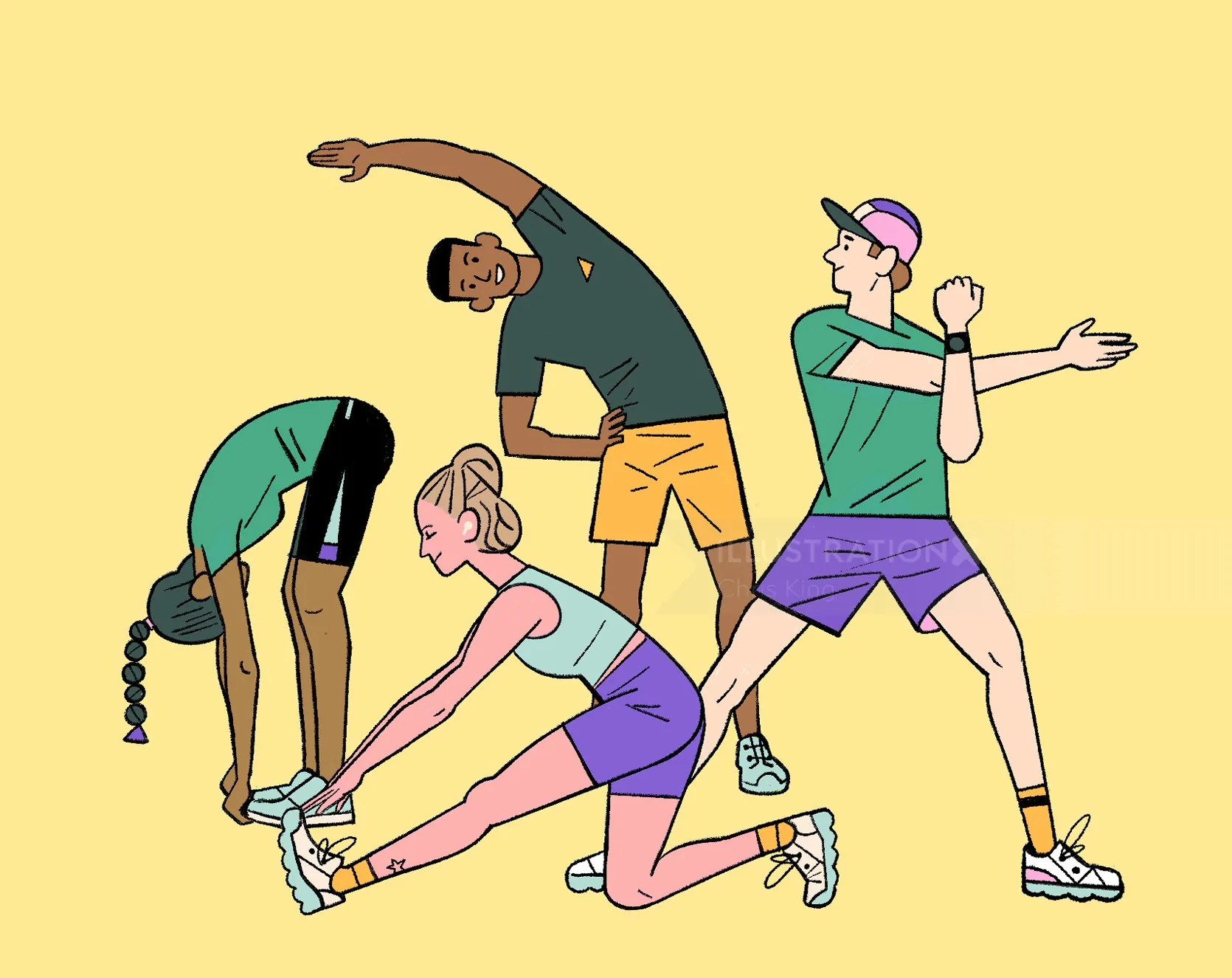 Four runners limbering up before running by Chris King