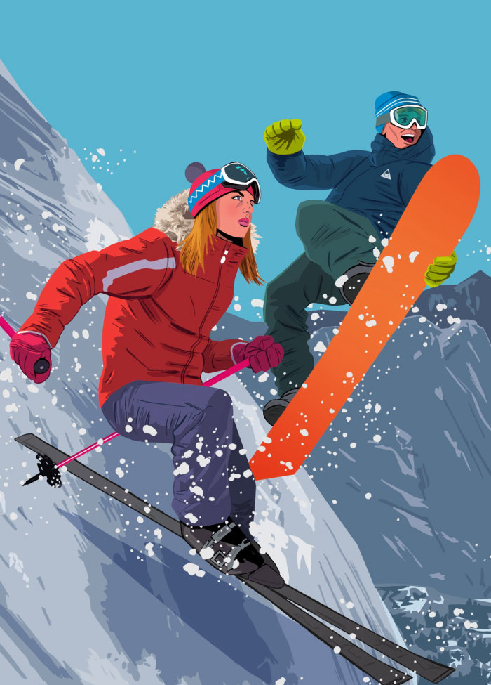 girl skiing from steep slope