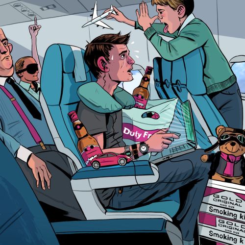 An illustration of people in the plane