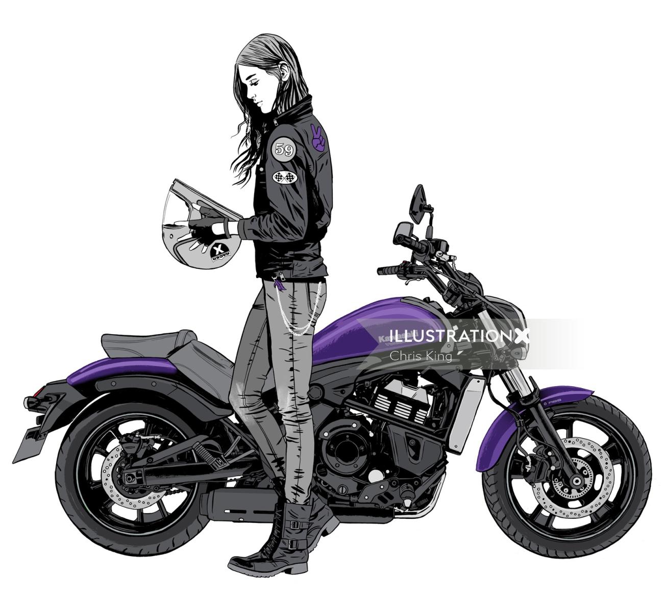 Lady bike rider illustration by Cris King