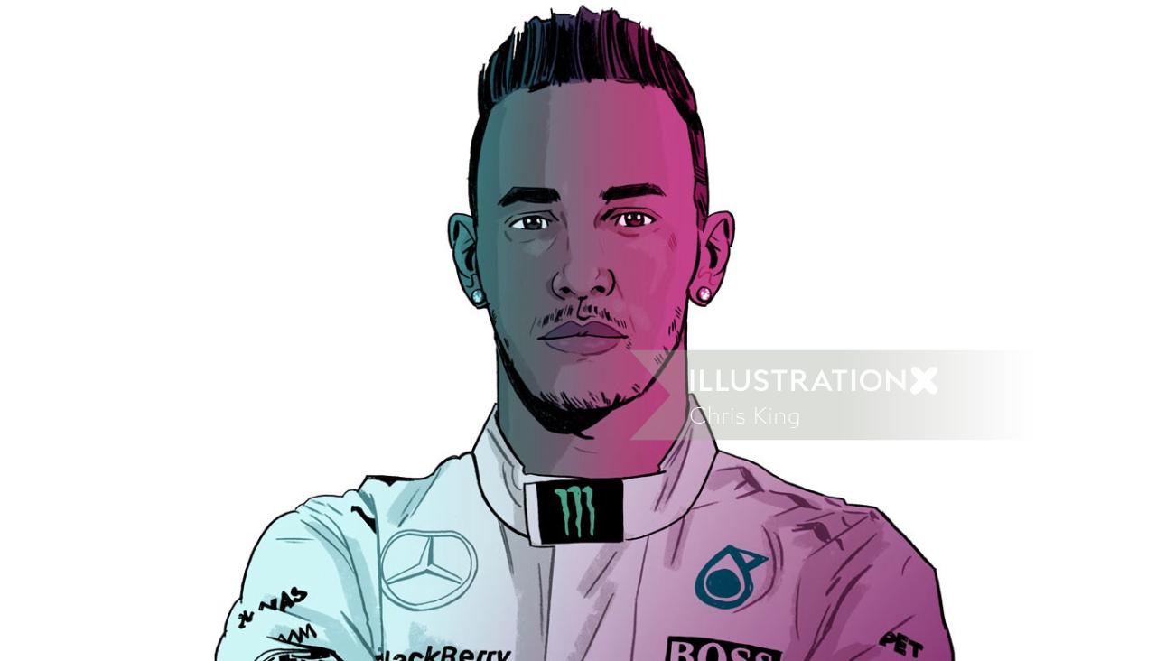 Illustration de Lewis Hamilton par Chris King