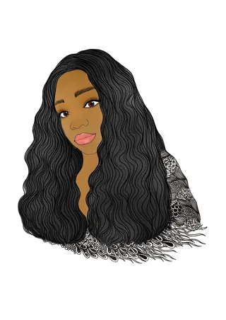 Portrait of a woman with long wavy black hair by Chrissy Lau