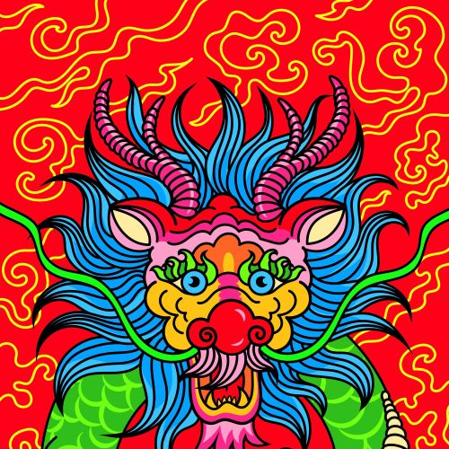 Colorful dragon and children illustration for Lunar New Year