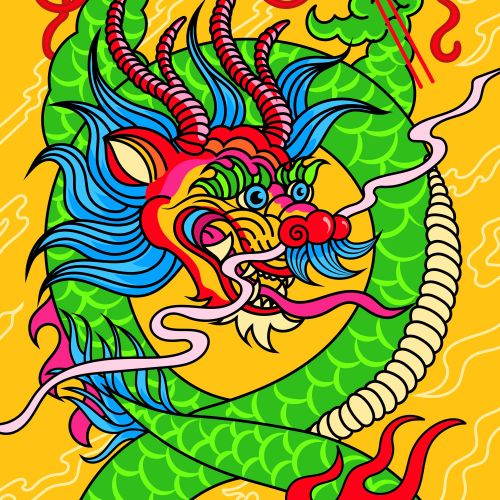Colorful dragon illustration for Lunar New Year celebration