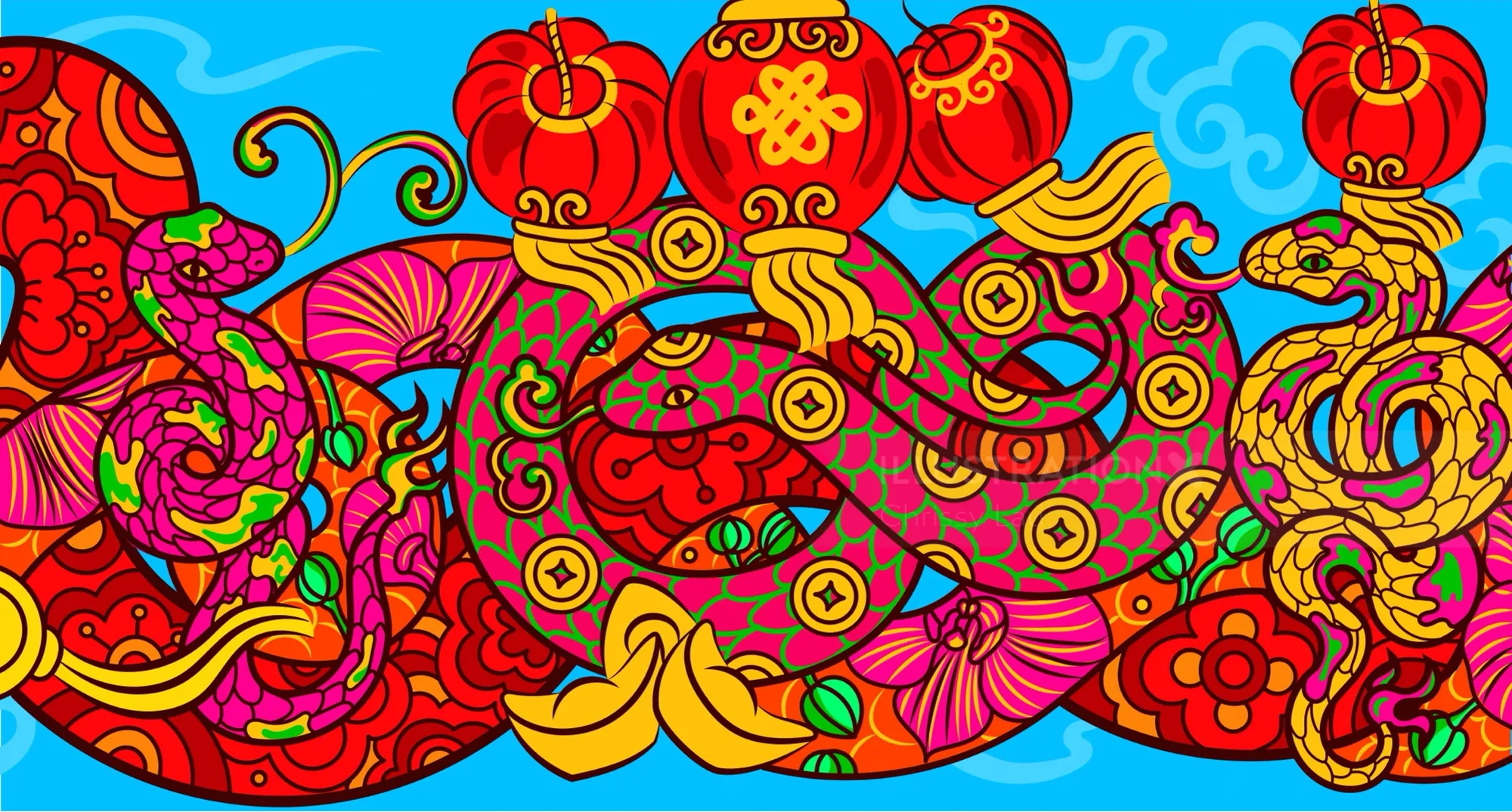 Vibrant psychedelic artwork featuring fruit, flowers, and swirling patterns
