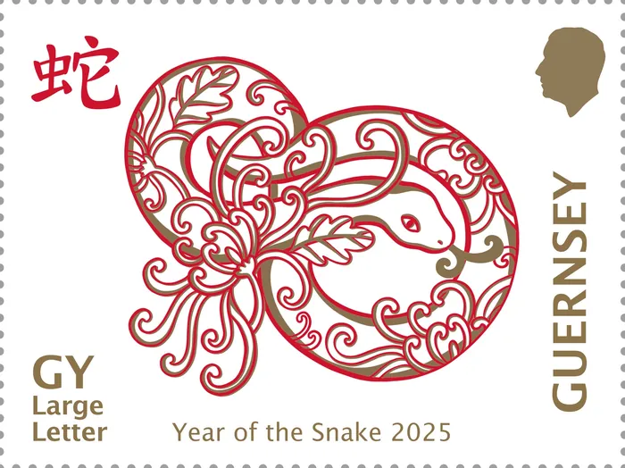 Red snake design on 2025 Guernsey Year of the Snake postage stamp