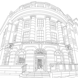 Line drawing of Tipping & Company Bookshop facade with columns and entrance