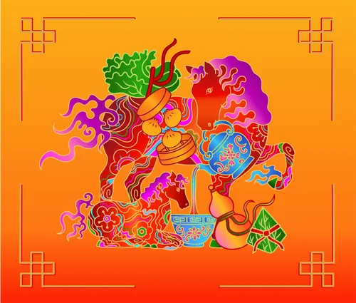Colorful Chinese New Year lion dance with traditional decorations by Chrissy Lau