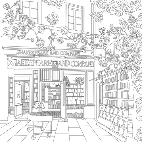 Chrissy Lau Strichzeichnung der Fassade der Buchhandlung Shakespeare and Company