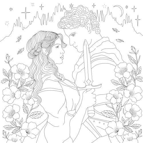 Line drawing of two women surrounded by flowers, illustrated by Chrissy Lau