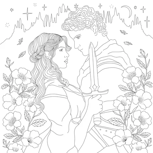 Strichzeichnung zweier Frauen, umgeben von Blumen, illustriert von Chrissy Lau