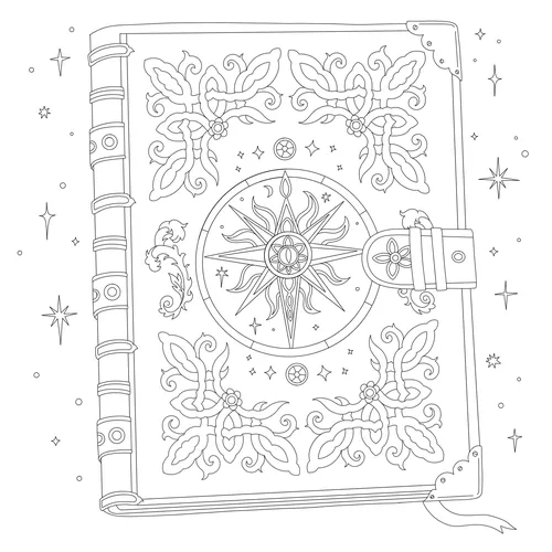 Aufwendig gestaltetes Kompass-Notizbuch-Cover (Linienzeichnung) von Chrissy Lau