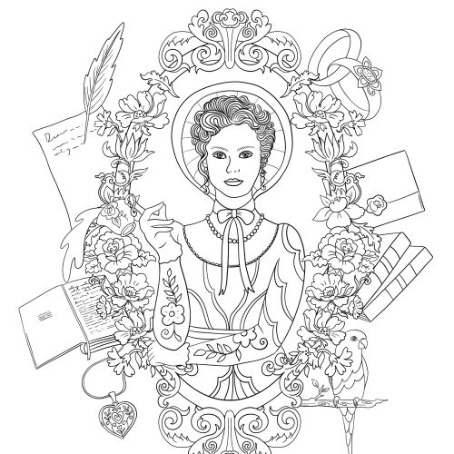 Black and white floral portrait illustration by Chrissy Lau