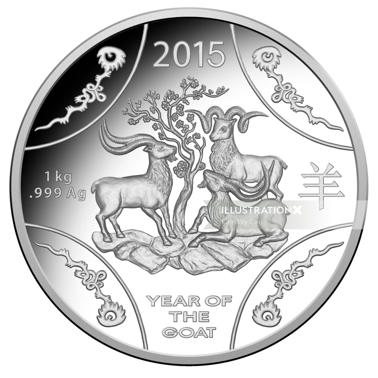 Projeto preto e branco da moeda chinesa de 2015