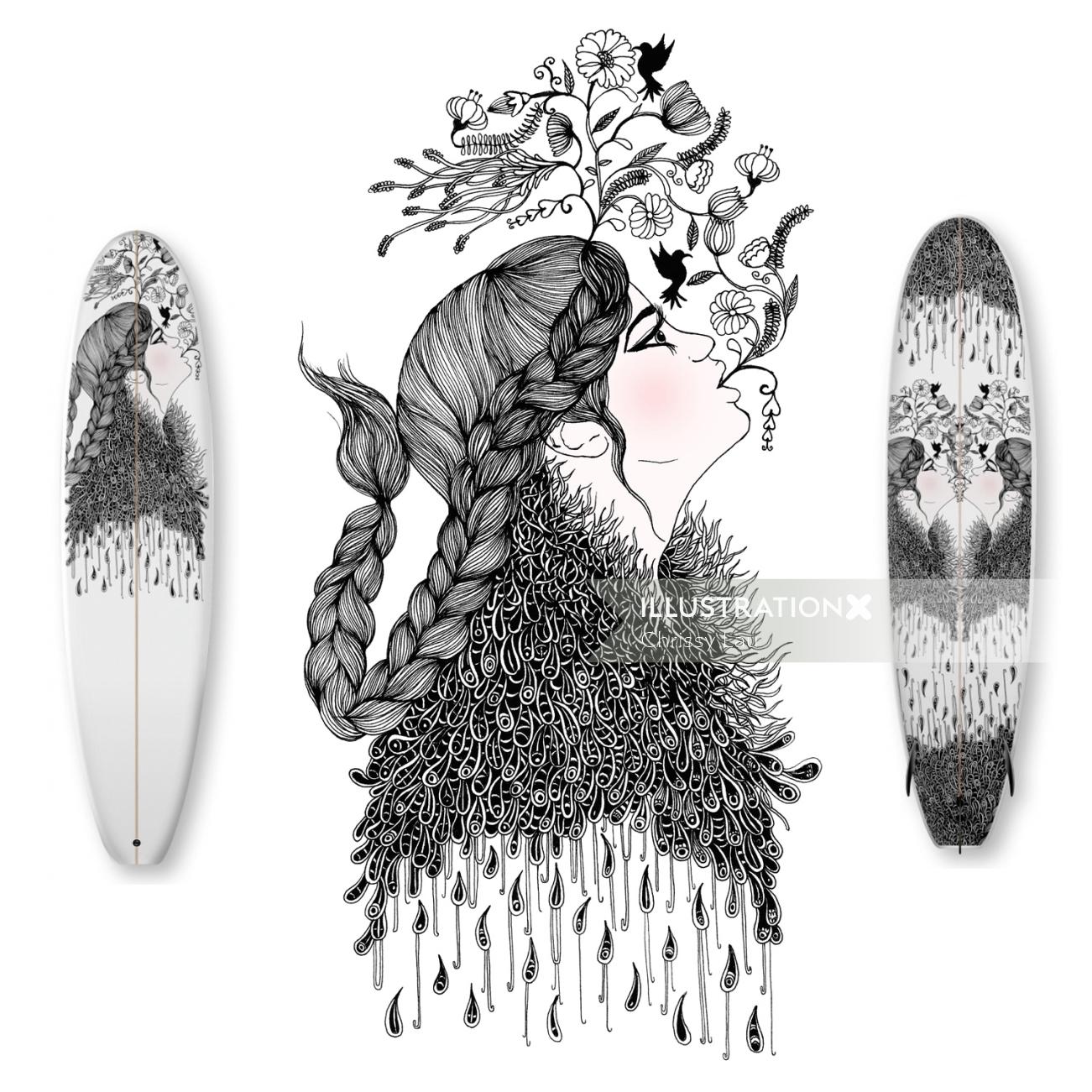 Ilustração de bocas de flores para design de pranchas de surf - Artboardz