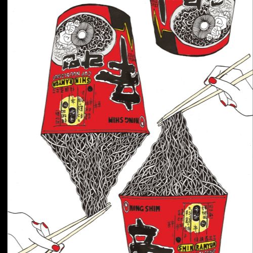 Cup noodles package artwork by Chrissy Lau