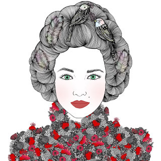 Ilustración de moda Marie con pájaros