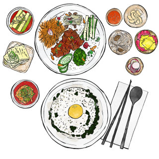Ilustración de comida coreana