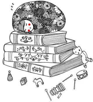 Line illustration of sleep on book