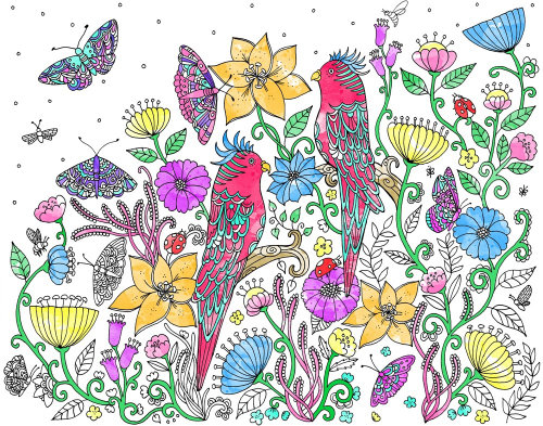 Decorative art of birds and flowers