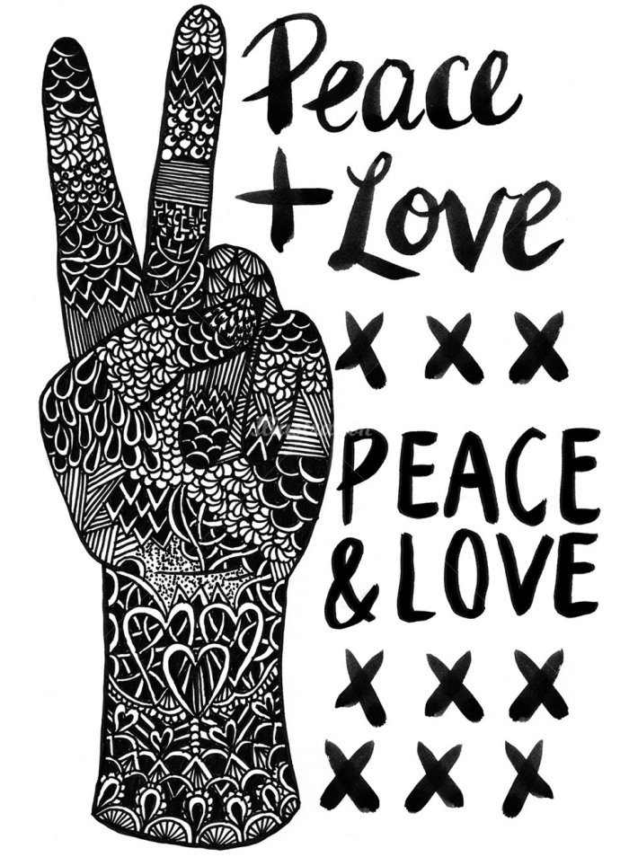 Black and white art of peace love 