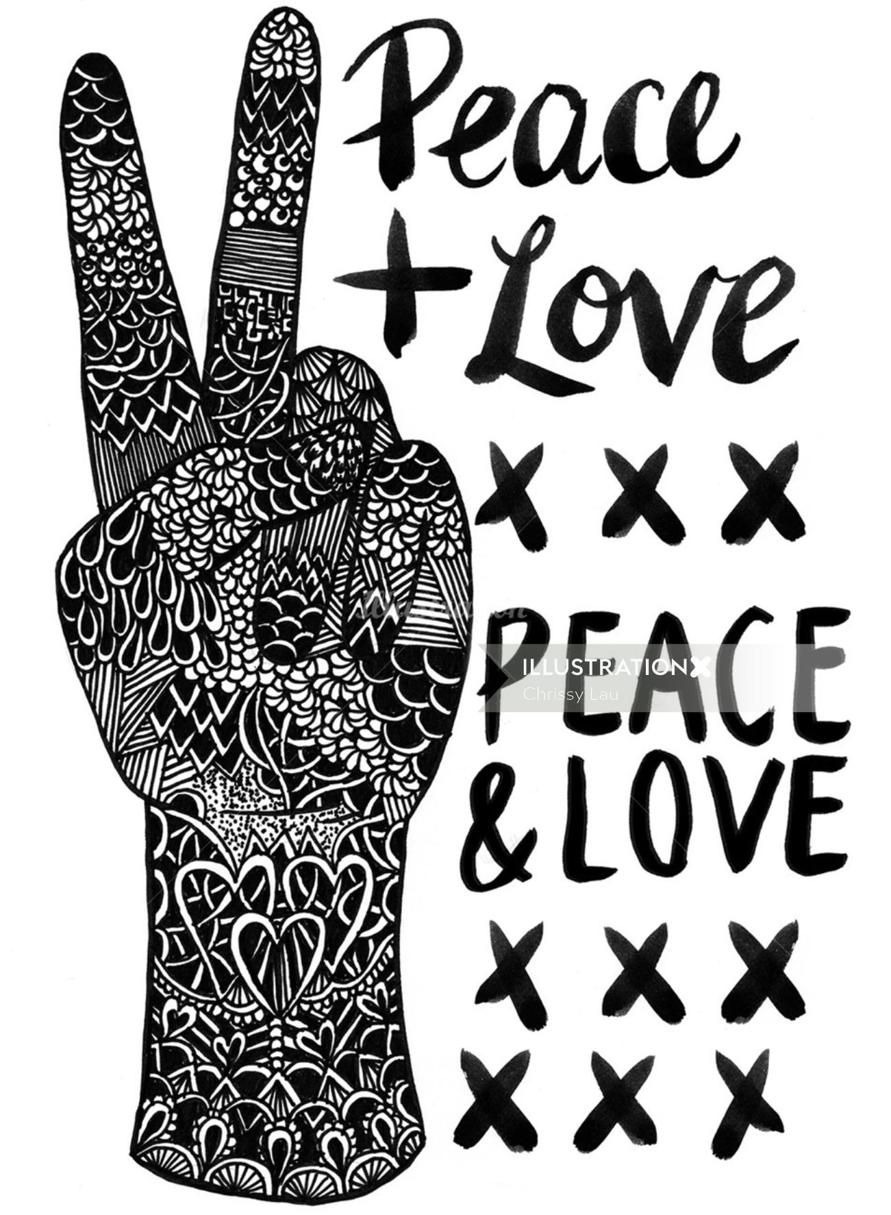 Arte preto e branco do amor da paz