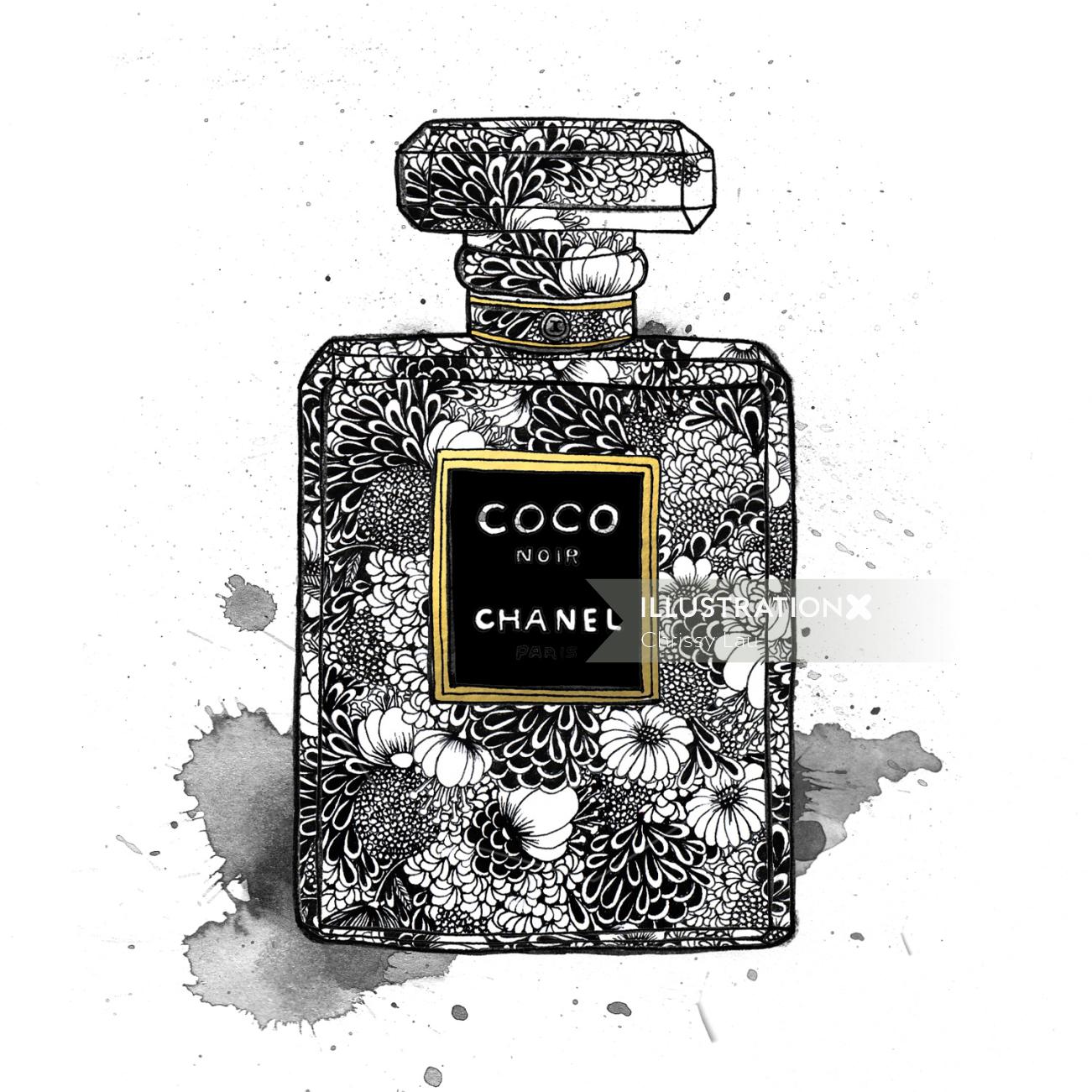 Ilustração de pacote de frasco de perfume Chanel